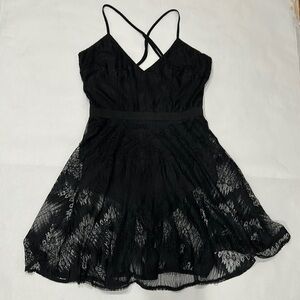 TOBI Black lace a line mini dress with build in brief bodysuit medium